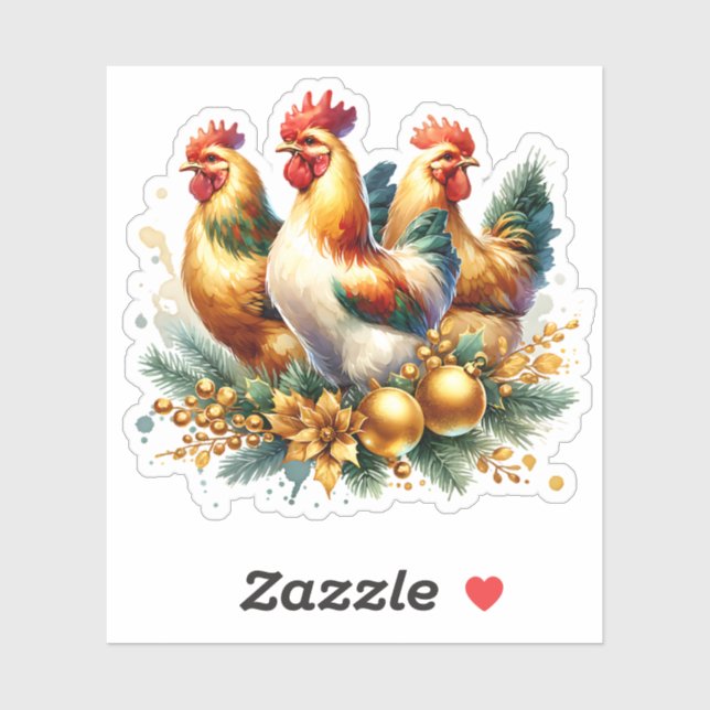 Pegatina Tres gallinas francesas | Doce días de Navidades (Hoja)