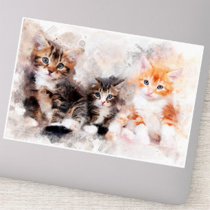 Pegatina Tres gatitos hermosos y lindos acuarela