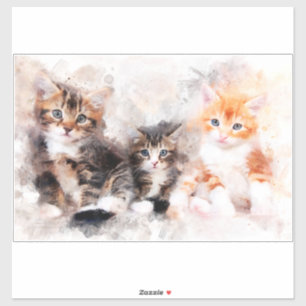Pegatina Tres hermosos y lindos gatitos acuarela