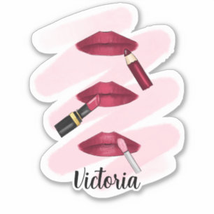Pegatina Tres labios en magenta - Arte de producto de labio