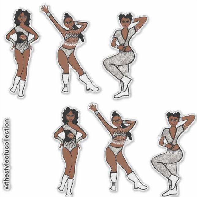 Pegatina Tri Estilo Bailarín Negro Blanco Plateado #1 (Anverso)