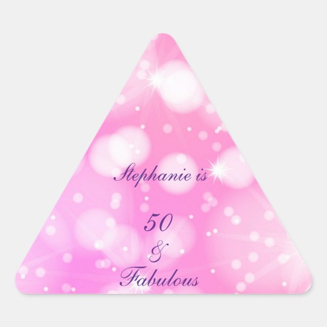 Pegatina Triangular 50 Y Fabuloso Purpurinoso Púrpura Rosa Rosa De Cum (Anverso)