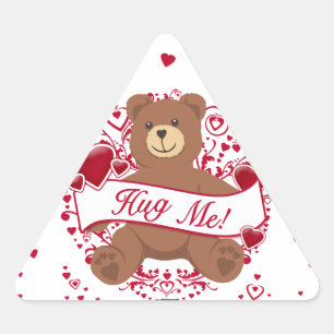 Pegatina Triangular ¡Abrazame! El día de San Valentín Teddy Bear
