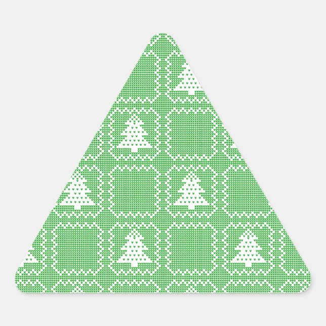 Pegatina Triangular Acogedor patrón de suéter feo de árbol de Navidad  (Anverso)