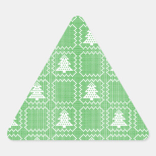 Pegatina Triangular Acogedor patrón de suéter feo de árbol de Navidad 