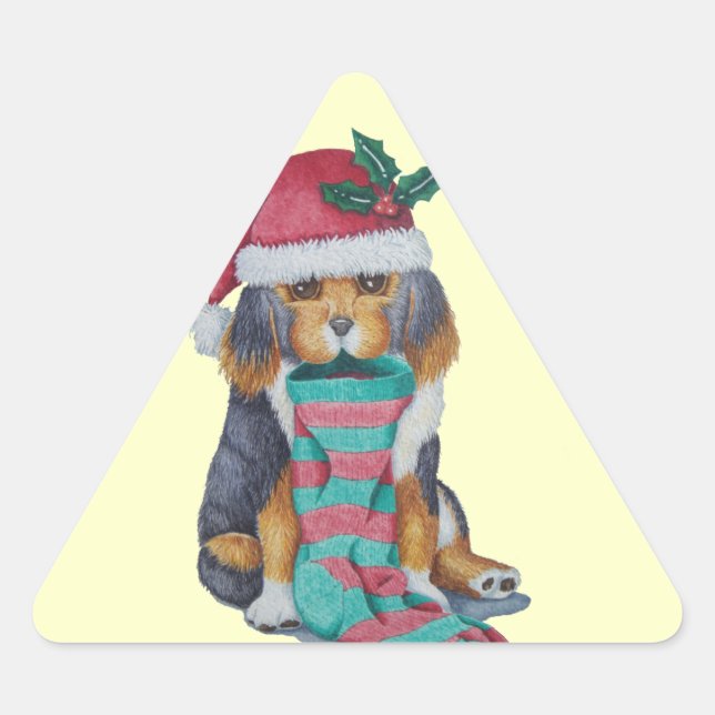 Pegatina Triangular adorable cachorro negro y marrón vestido para navi (Anverso)