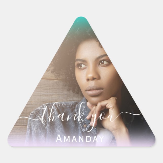 Pegatina Triangular Agradecer Foto  Foto Graduada Boda Dulces16 Triáng (Anverso)