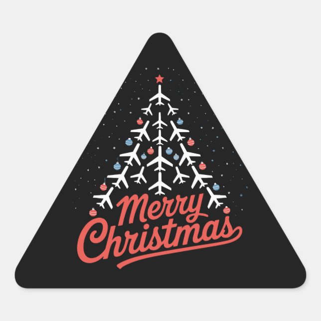 Pegatina Triangular Airplane Christmas Tree Pilot (Anverso)