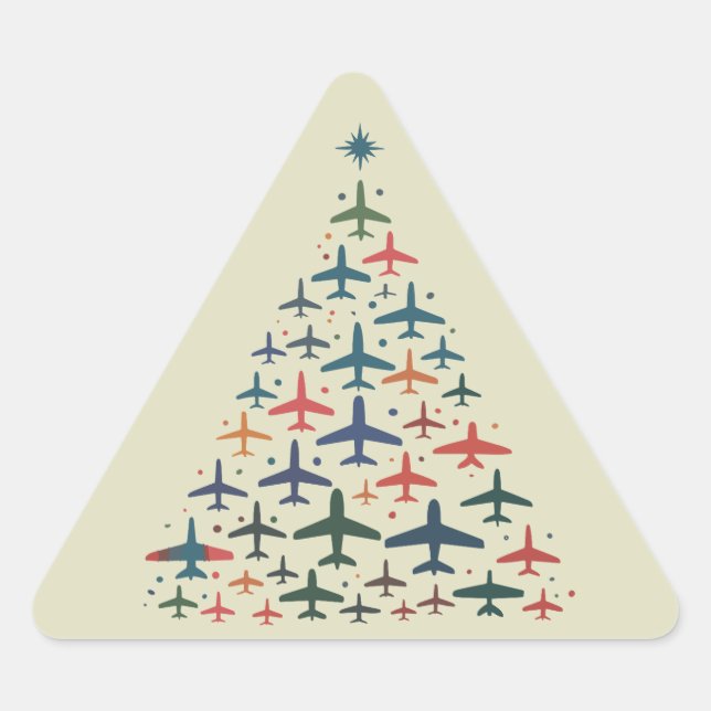 Pegatina Triangular Airplane Christmas Tree Retro Pilot Flying Flight  (Anverso)