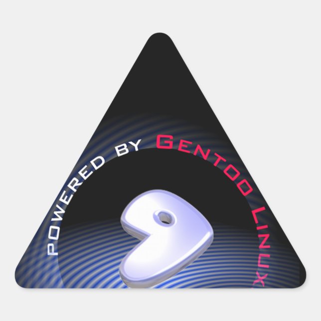 Pegatina Triangular Alimentado por el logotipo GENTOO LINUX (Anverso)