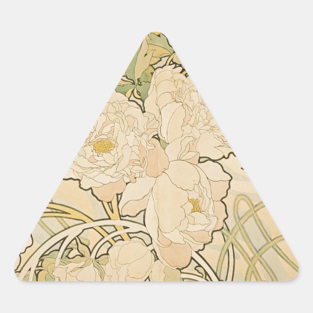Pegatina Triangular Alphonse Mucha Peonies Peony Rosas Fawn 1897 (Anverso)