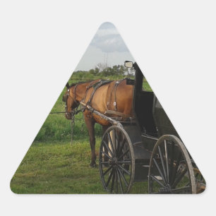 Pegatina Triangular Amish Horse and Buggy at Sunset