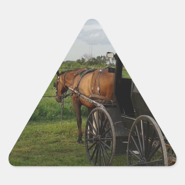 Pegatina Triangular Amish Horse and Buggy at Sunset (Anverso)