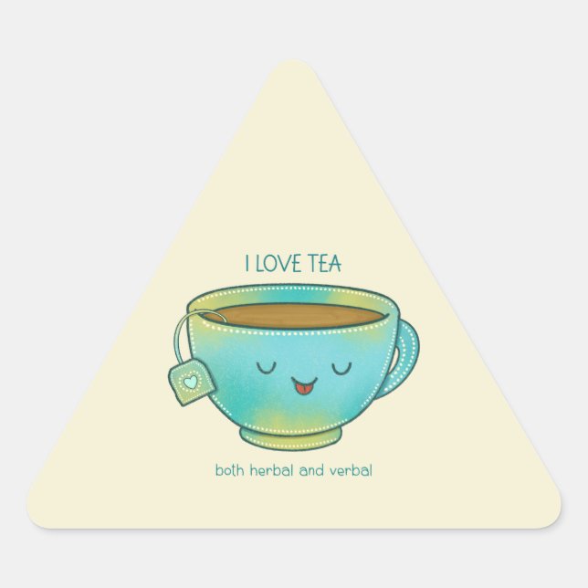 Pegatina Triangular Amo el té tanto herbal como verbal Amante del té d (Anverso)