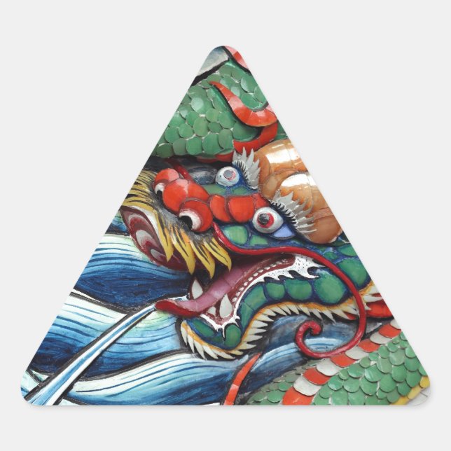 Pegatina Triangular Año chino de la puerta del templo del dragón (Anverso)