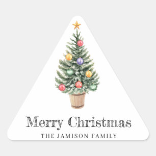 Pegatina Triangular Año de familia de árbol de Navidad minimalista