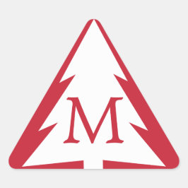 Pegatina Triangular Árbol blanco sobre rojo con Navidades monográficos