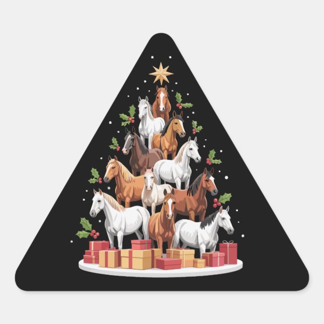 Pegatina Triangular Árbol de Caballo Regalos de Navidad Caballos (Anverso)