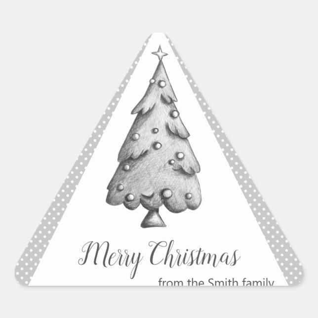 Pegatina Triangular Árbol de navidad blanco y negro personalizado (Anverso)