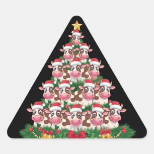 Pegatina Triangular Árbol de Navidad de Vaca Divertido Amante de Vaca 
