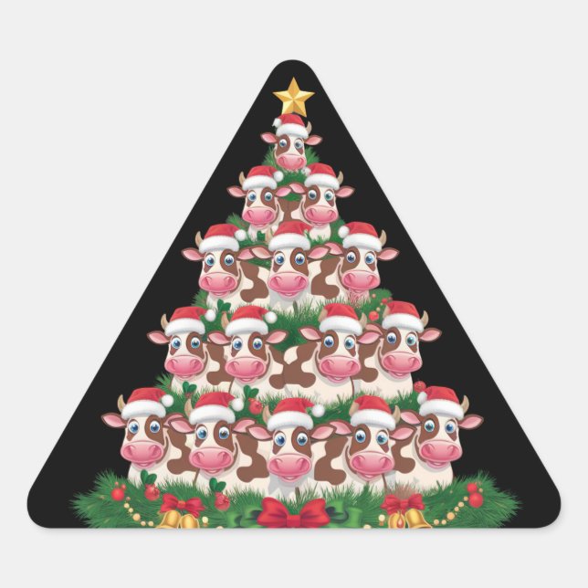 Pegatina Triangular Árbol de Navidad de Vaca Divertido Amante de Vaca  (Anverso)