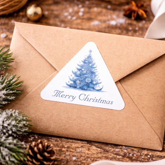 Pegatina Triangular Árbol de Navidad en azul de Delft personalizable (Subido por el creador)
