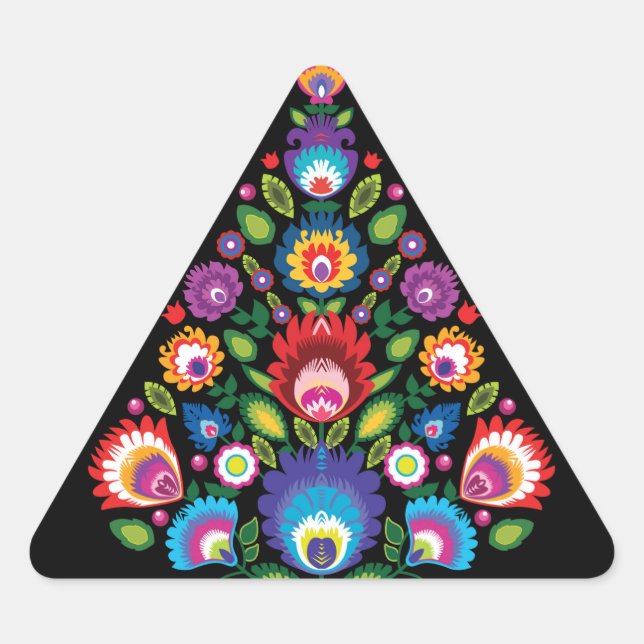 Pegatina Triangular 🎄 árbol de Navidad - folklore [negro] (Anverso)