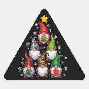 Pegatina Triangular Árbol de Navidad Gnomos Divertidas Fiestas de Navi