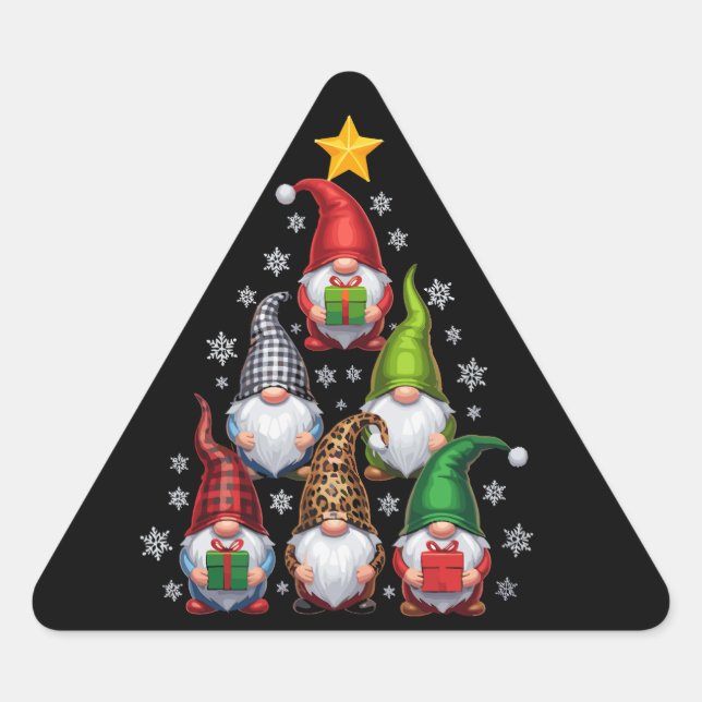Pegatina Triangular Árbol de Navidad Gnomos Divertidas Fiestas de Navi (Anverso)