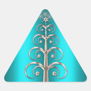 Pegatina Triangular Árbol de Navidad plateado en Aqua