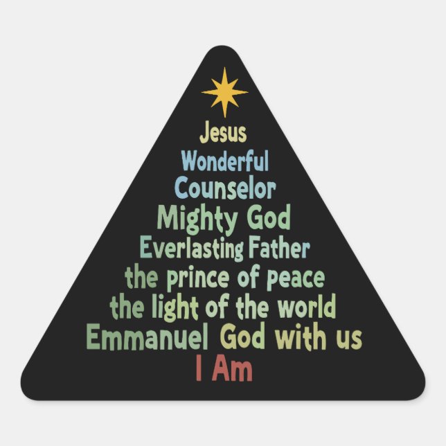 Pegatina Triangular Árbol de Navidad Regalo Fe Cristiano Fiesta Merry  (Anverso)