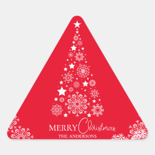 Pegatina Triangular Árbol de Navidad Rojo Negrita y Moderno