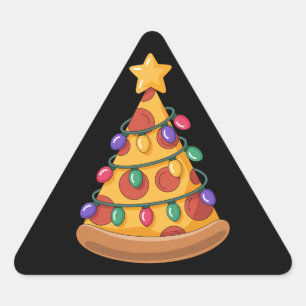 Pegatina Triangular Árbol de Pizza Luces de Navidad Amante de la Pizza