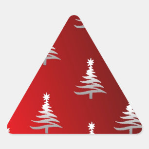 Pegatina Triangular Árboles de Navidad plateados en rojo