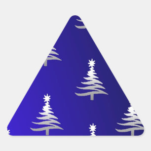 Pegatina Triangular Árboles de Navidad Plateados sobre Azul Cobalto
