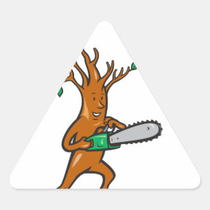 Pegatina Triangular Arborismo De Árbol Con Chainsaw