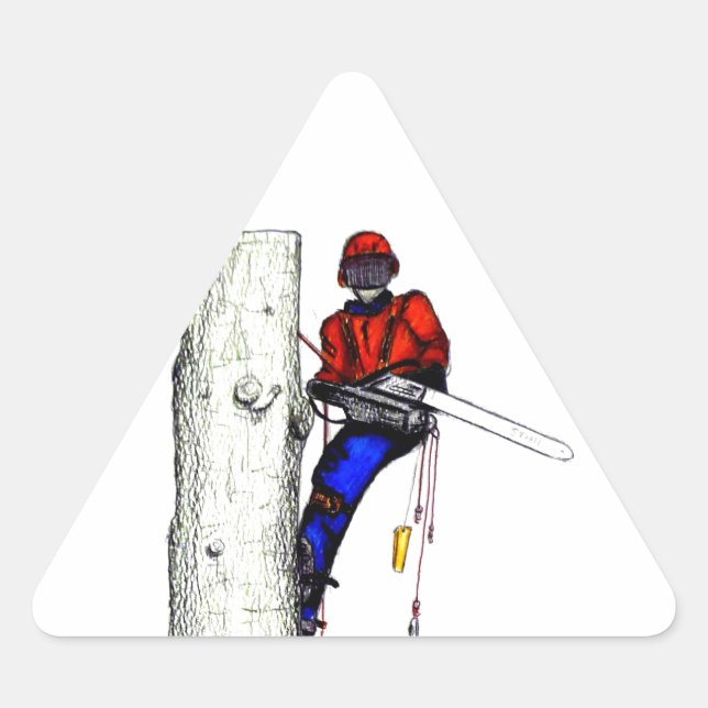 Pegatina Triangular Arborismo de cirujano árbol en el trabajo actual d (Anverso)