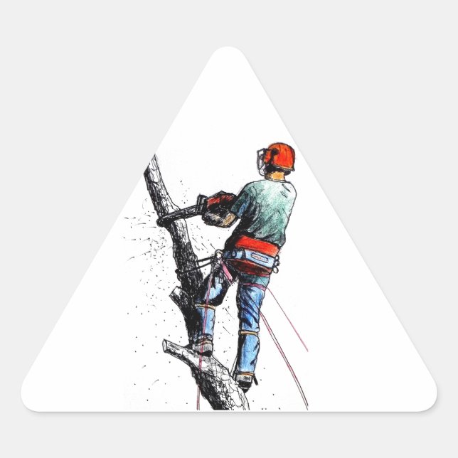 Pegatina Triangular Arborist Tree Surgeon chainsaw Triangle Sticker (Anverso)