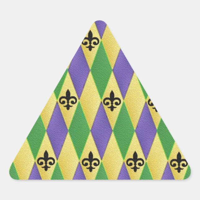 Pegatina Triangular Arlequín de Mardi Gras Flor De Lis (Anverso)
