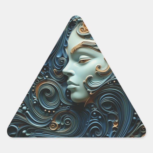 Pegatina Triangular Arte 3D de Moonlit Woman (Anverso)