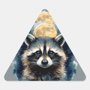 Pegatina Triangular Arte de bosque lunar acuarela mapache celestial
