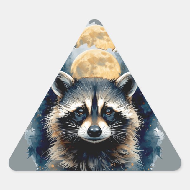 Pegatina Triangular Arte de bosque lunar acuarela mapache celestial (Anverso)