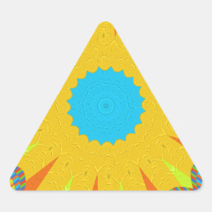 Pegatina Triangular Arte de Mandala en Cian y Dorado
