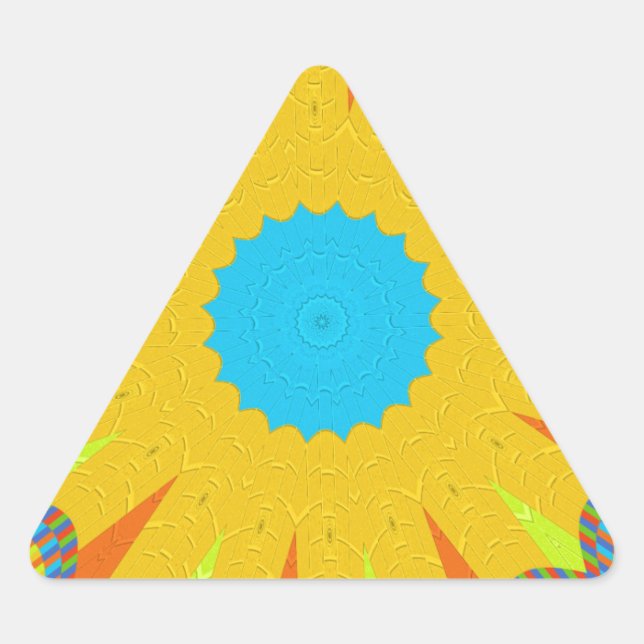 Pegatina Triangular Arte de Mandala en Cian y Dorado (Anverso)