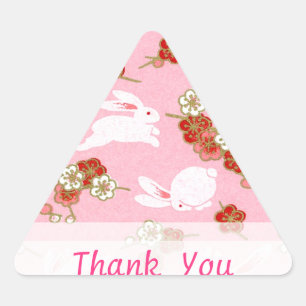 Pegatina Triangular Arte japonés: Sakura rosa y conejos gracias