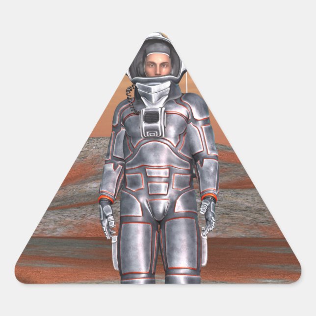 Pegatina Triangular Astronauta Marte - Explorador Espacial en Planeta  (Anverso)