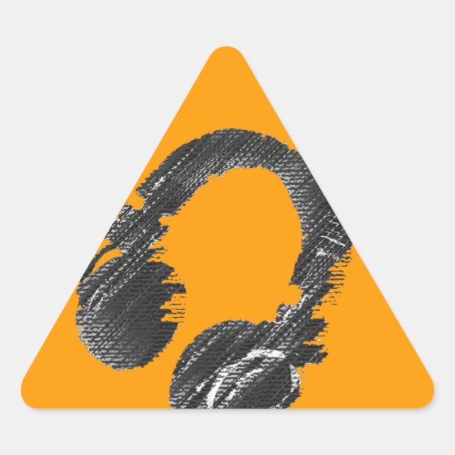 Pegatina Triangular auriculares con DJ de música negra (Anverso)