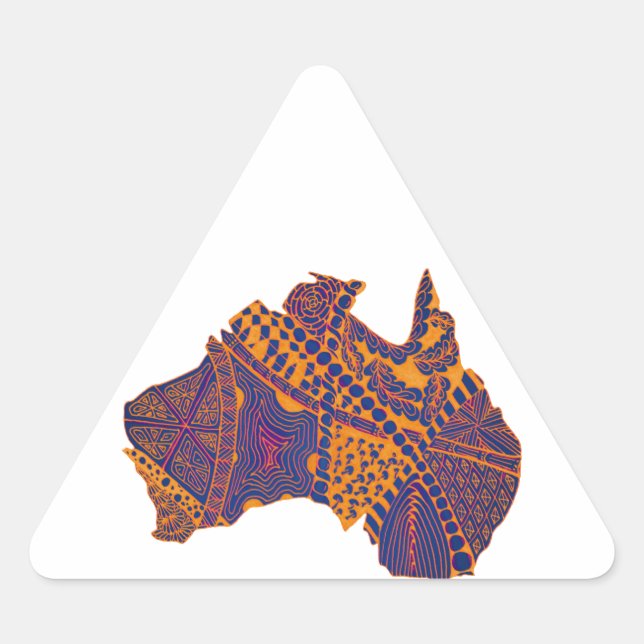Pegatina Triangular Australia Mapa de Doodle Naranja Purple (Anverso)