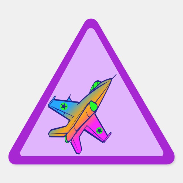 Pegatina Triangular Avión de combate a reacción retro Corey Tiger 80s (Anverso)