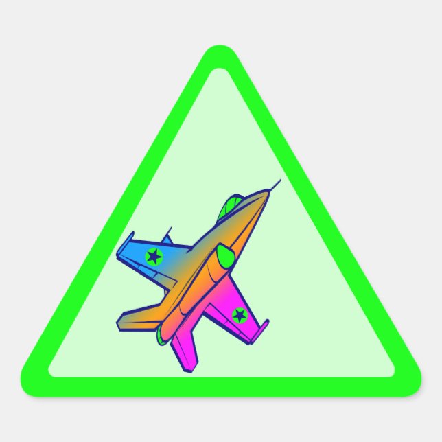 Pegatina Triangular Avión de combate a reacción retro Corey Tiger 80s (Anverso)
